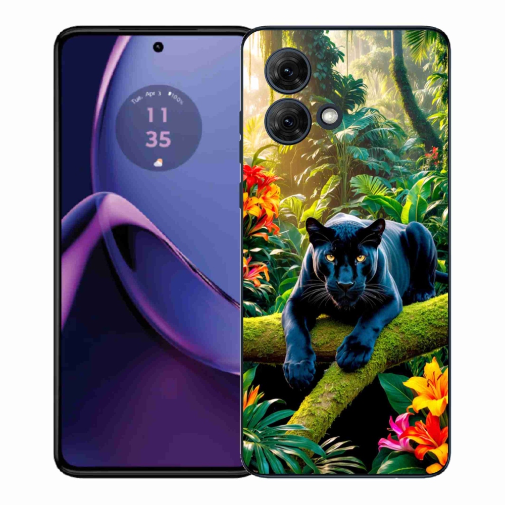 Gelový kryt mmCase na Motorola Moto G84 5G - černý panter v džungli