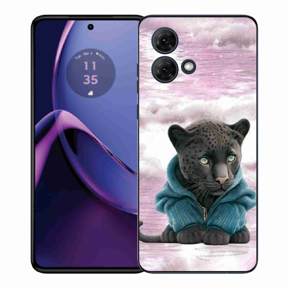 Gelový kryt mmCase na Motorola Moto G84 5G - černý panter ve svetru