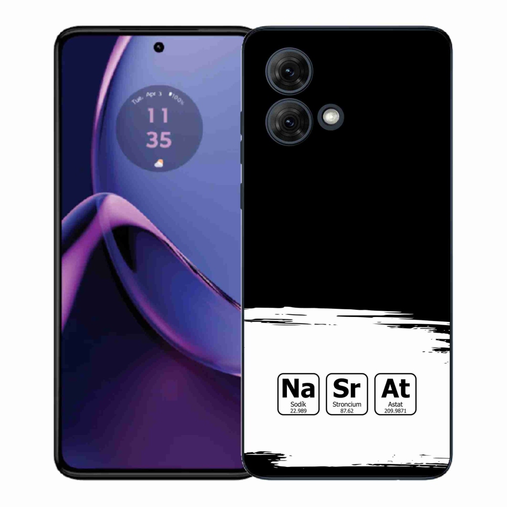 Gelový kryt mmCase na Motorola Moto G84 5G - chemické prvky bíločerné pozadí