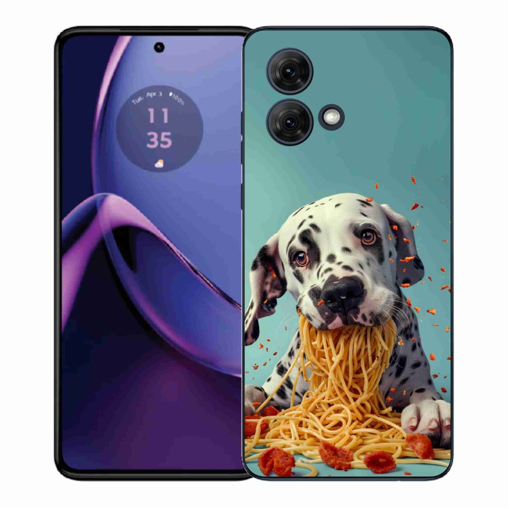 Gelový kryt mmCase na Motorola Moto G84 5G - dalmatin a špagety