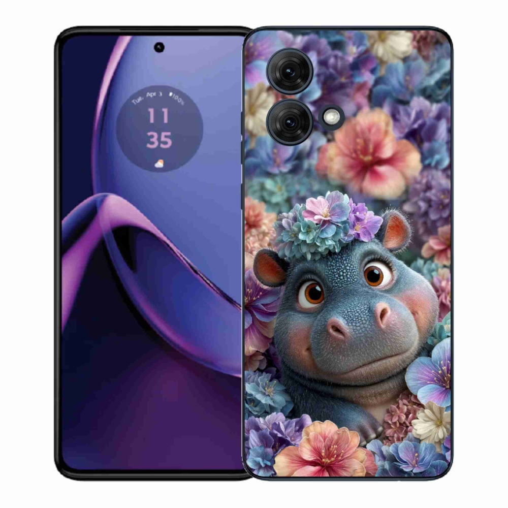 Gelový kryt mmCase na Motorola Moto G84 5G - hrošík v květinách