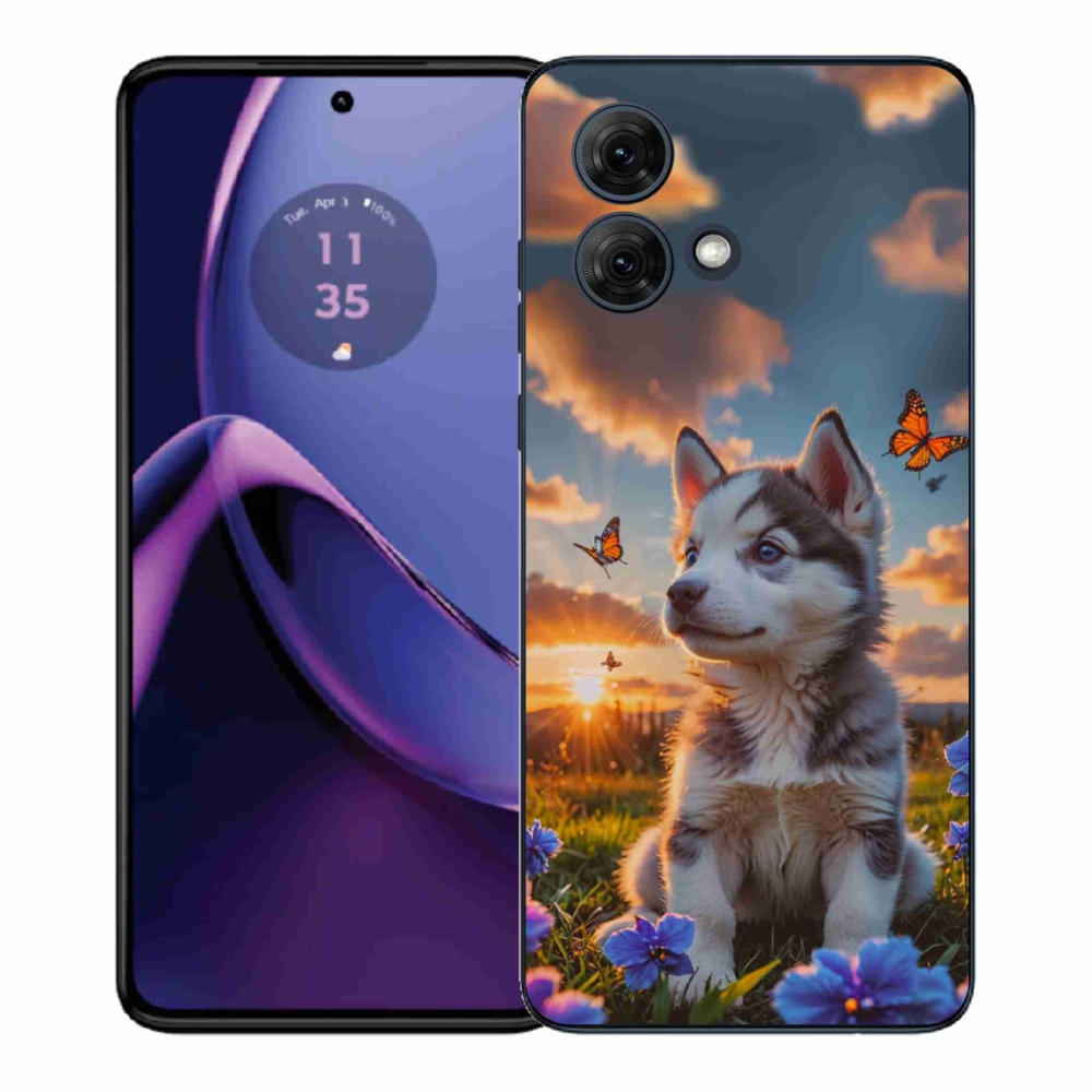 Gelový kryt mmCase na Motorola Moto G84 5G - husky při západu slunce