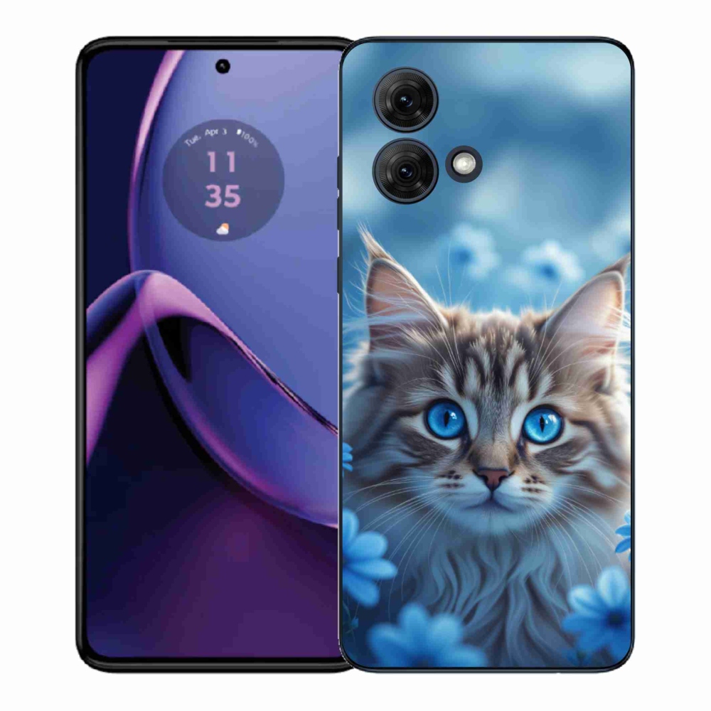 Gelový kryt mmCase na Motorola Moto G84 5G - koťátko v modrých květech