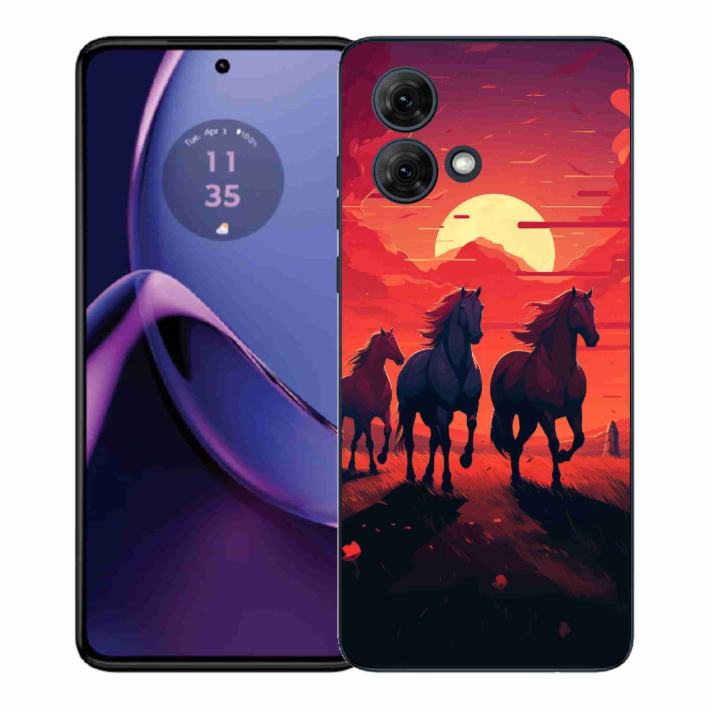 Gelový kryt mmCase na Motorola Moto G84 5G - koně a západ slunce