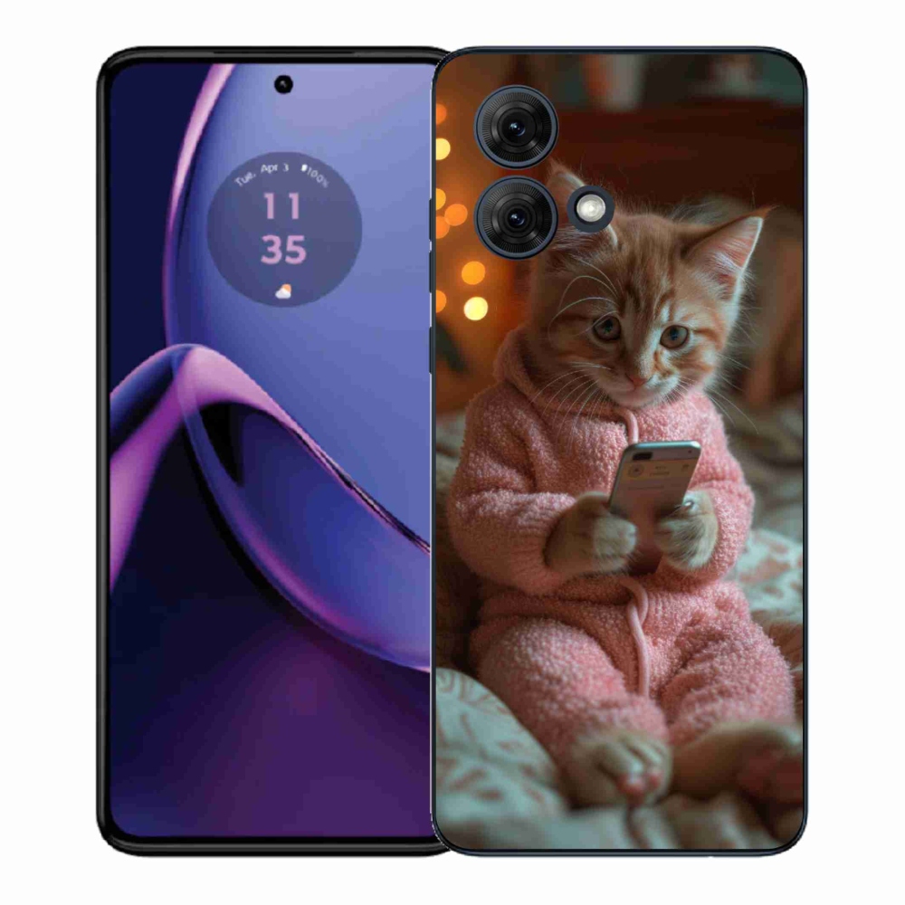 Gelový kryt mmCase na Motorola Moto G84 5G - kotě s mobilem