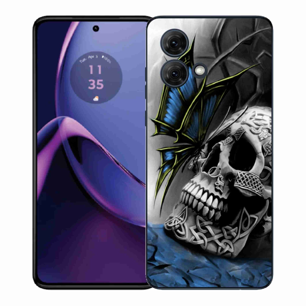 Gelový kryt mmCase na Motorola Moto G84 5G - motýl a lebka