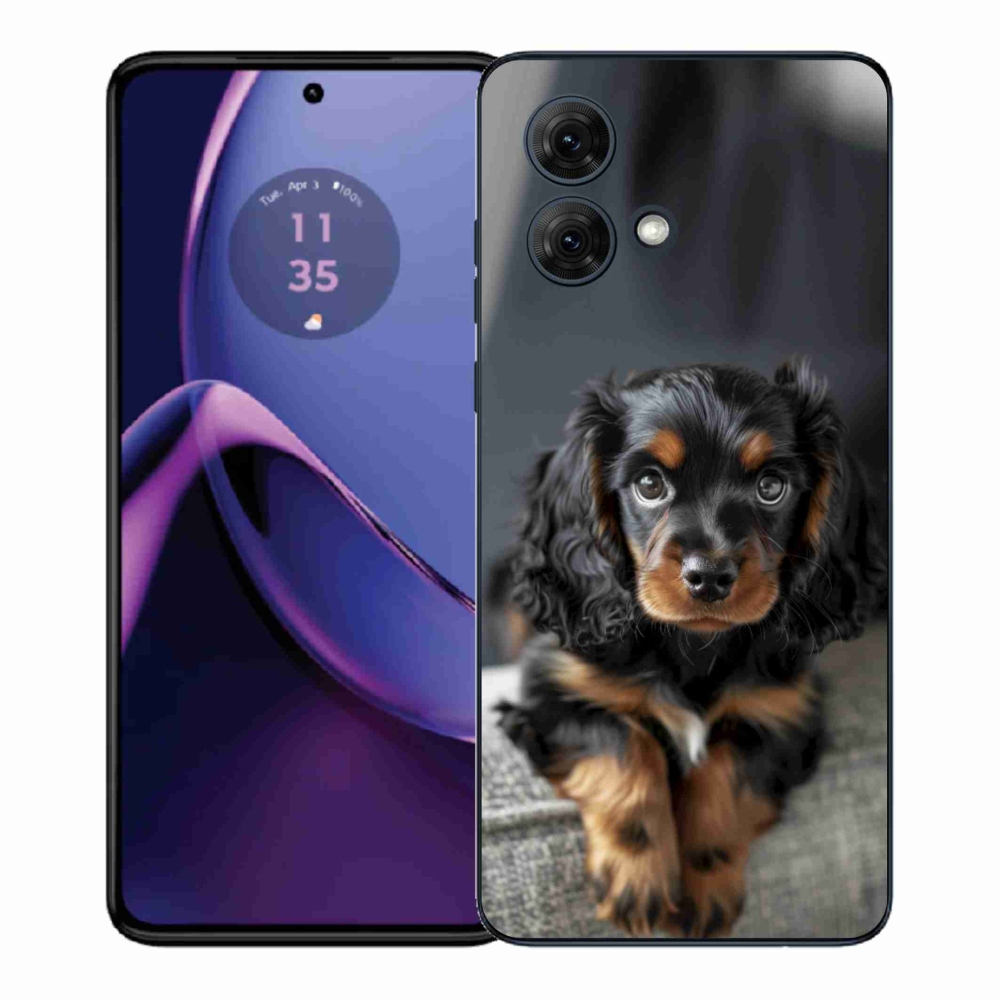 Gelový kryt mmCase na Motorola Moto G84 5G - roztomilý dlouhosrstý jezevčík