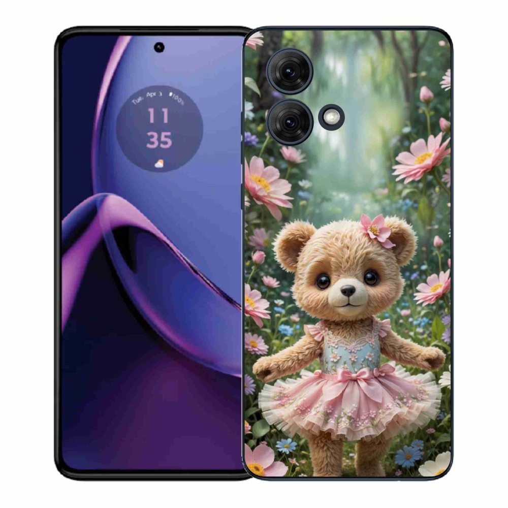 Gelový kryt mmCase na Motorola Moto G84 5G - roztomilý medvídek v květinách