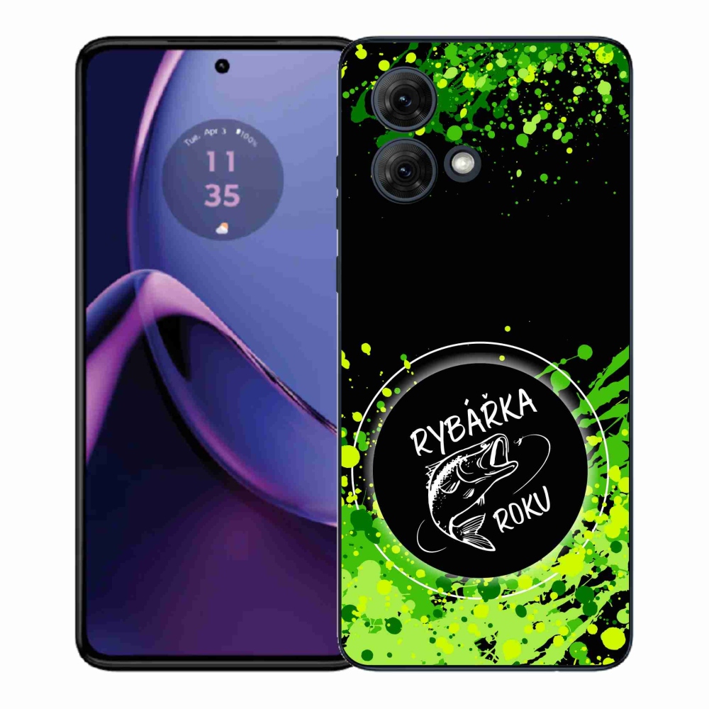Gelový kryt mmCase na Motorola Moto G84 5G - rybářka roku černé pozadí