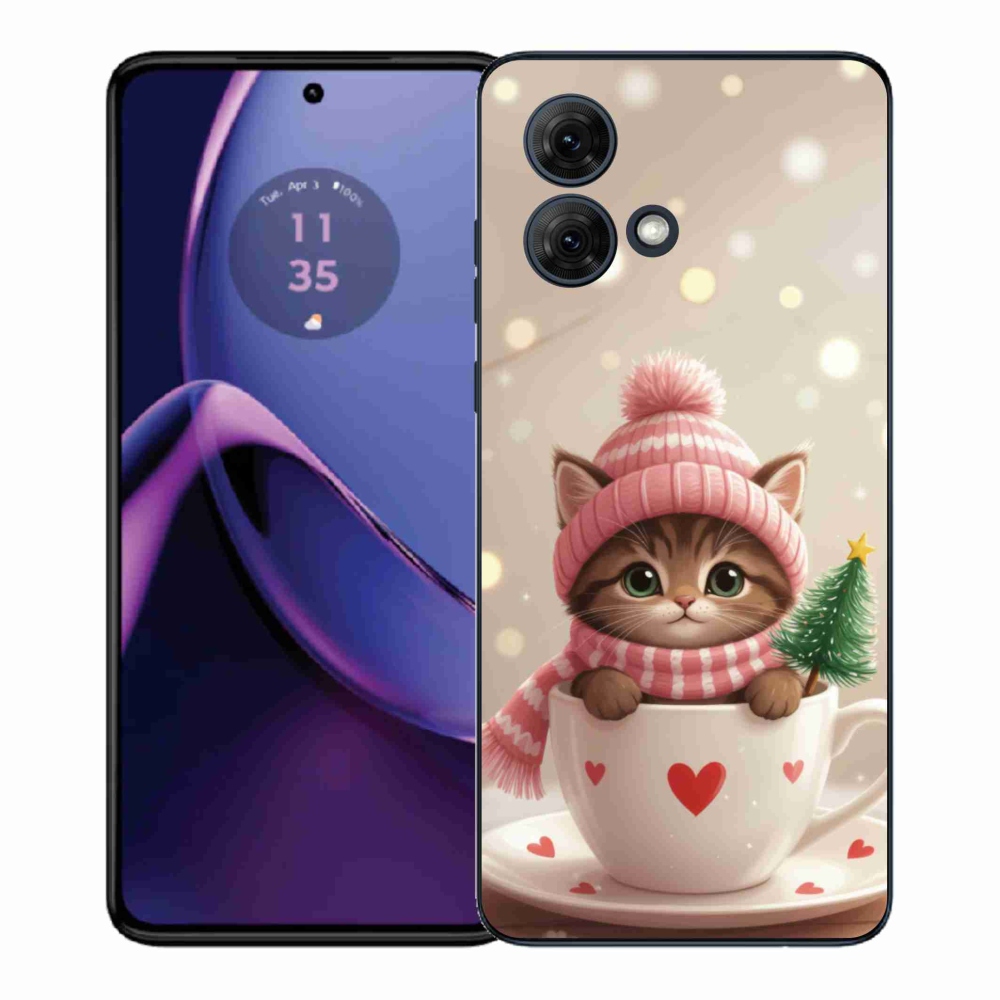 Gelový kryt mmCase na Motorola Moto G84 5G - vánoční kotě v hrnku