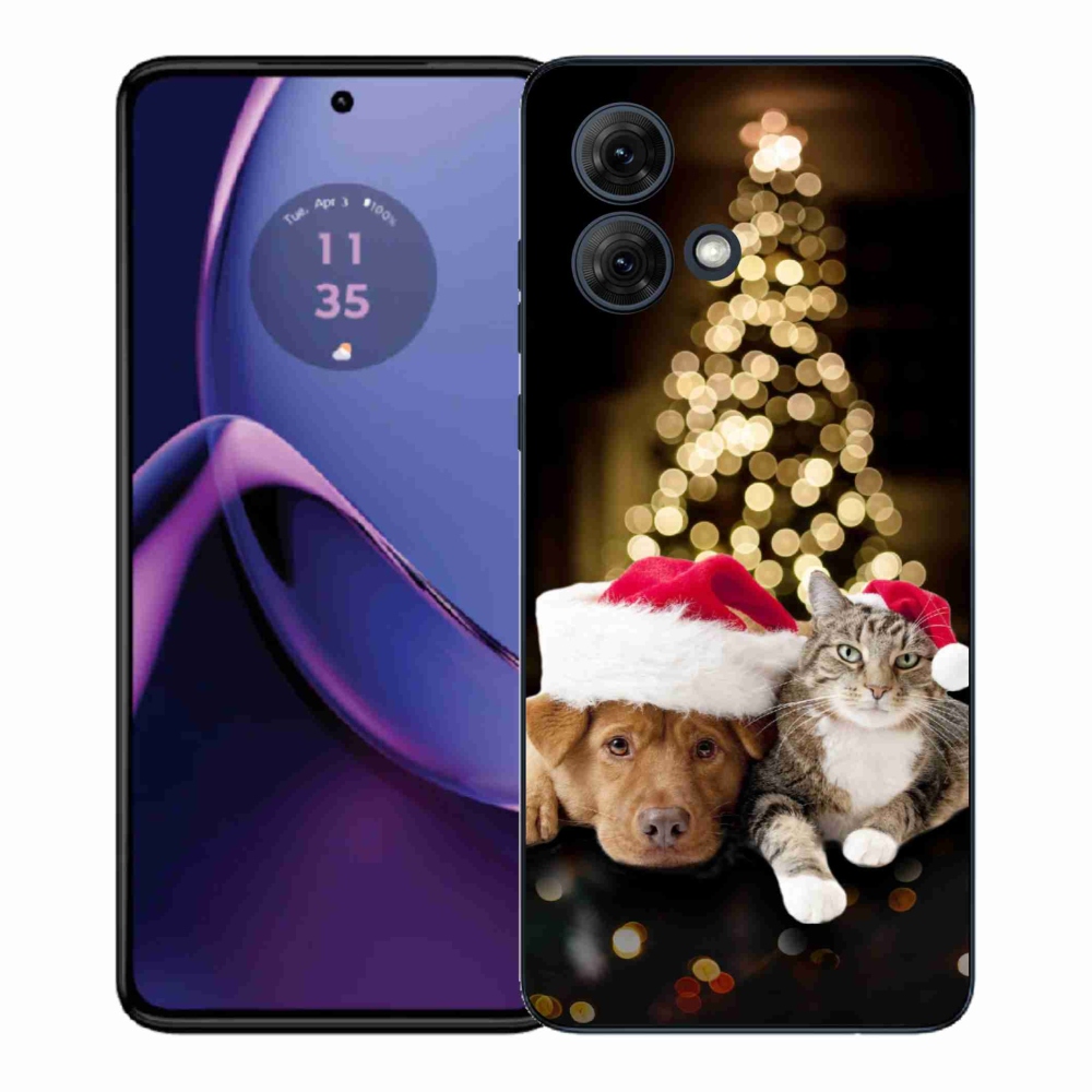 Gelový kryt mmCase na Motorola Moto G84 5G - vánoční pes a kočka