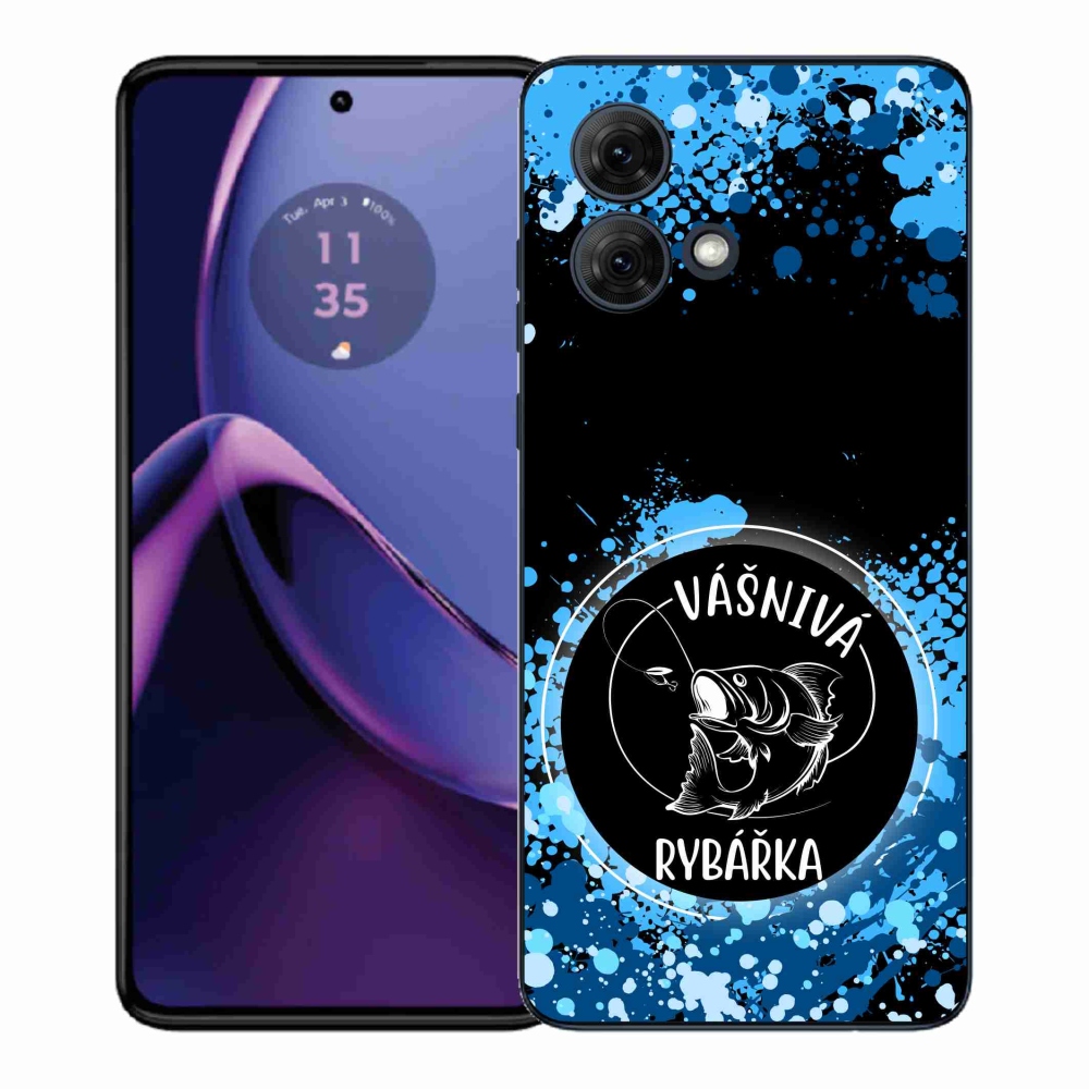 Gelový kryt mmCase na Motorola Moto G84 5G - vášnivá rybářka černé pozadí