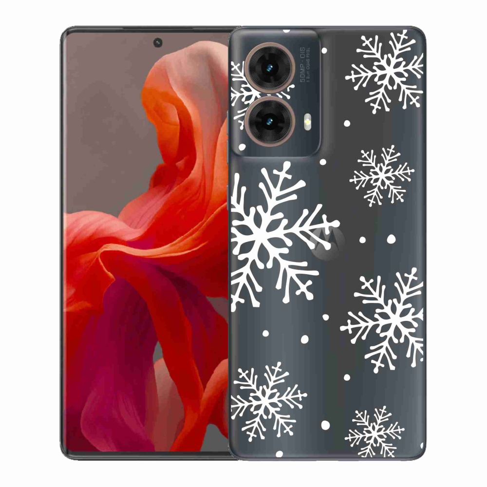 Gelový kryt mmCase na Motorola Moto G85 5G - bílé vločky na průhledném pozadí
