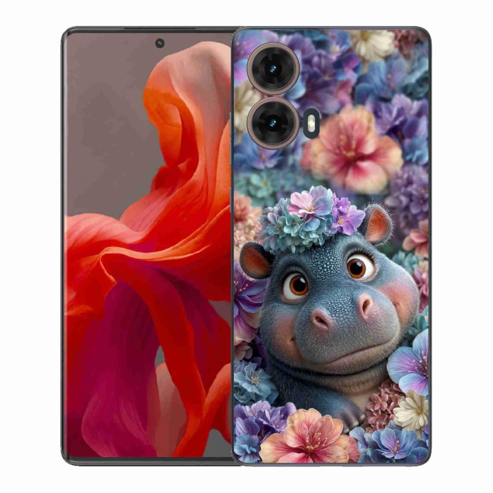 Gelový kryt mmCase na Motorola Moto G85 5G - hrošík v květinách