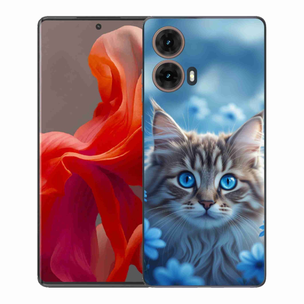 Gelový kryt mmCase na Motorola Moto G85 5G - koťátko v modrých květech