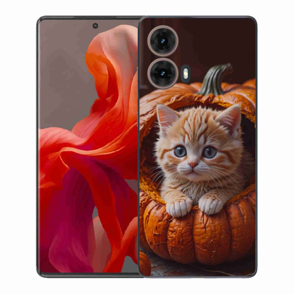 Gelový kryt mmCase na Motorola Moto G85 5G - kotě a dýně 2