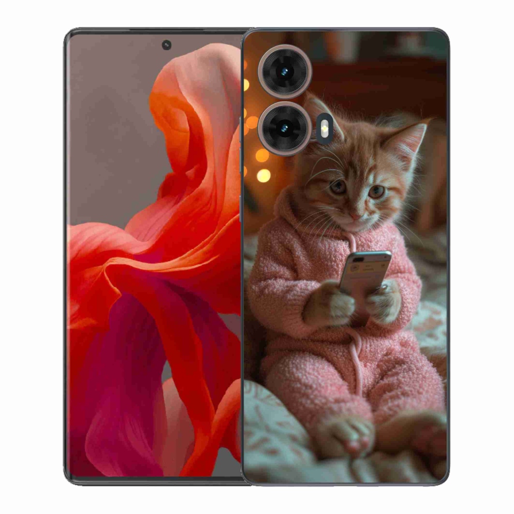 Gelový kryt mmCase na Motorola Moto G85 5G - kotě s mobilem