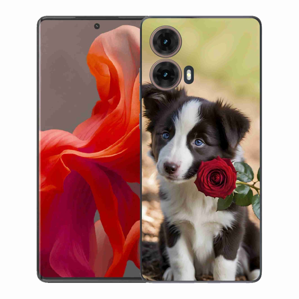 Gelový kryt mmCase na Motorola Moto G85 5G - roztomilá border kolie s růží