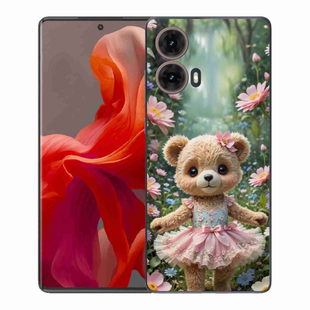 Gelový kryt mmCase na Motorola Moto G85 5G - roztomilý medvídek v květinách