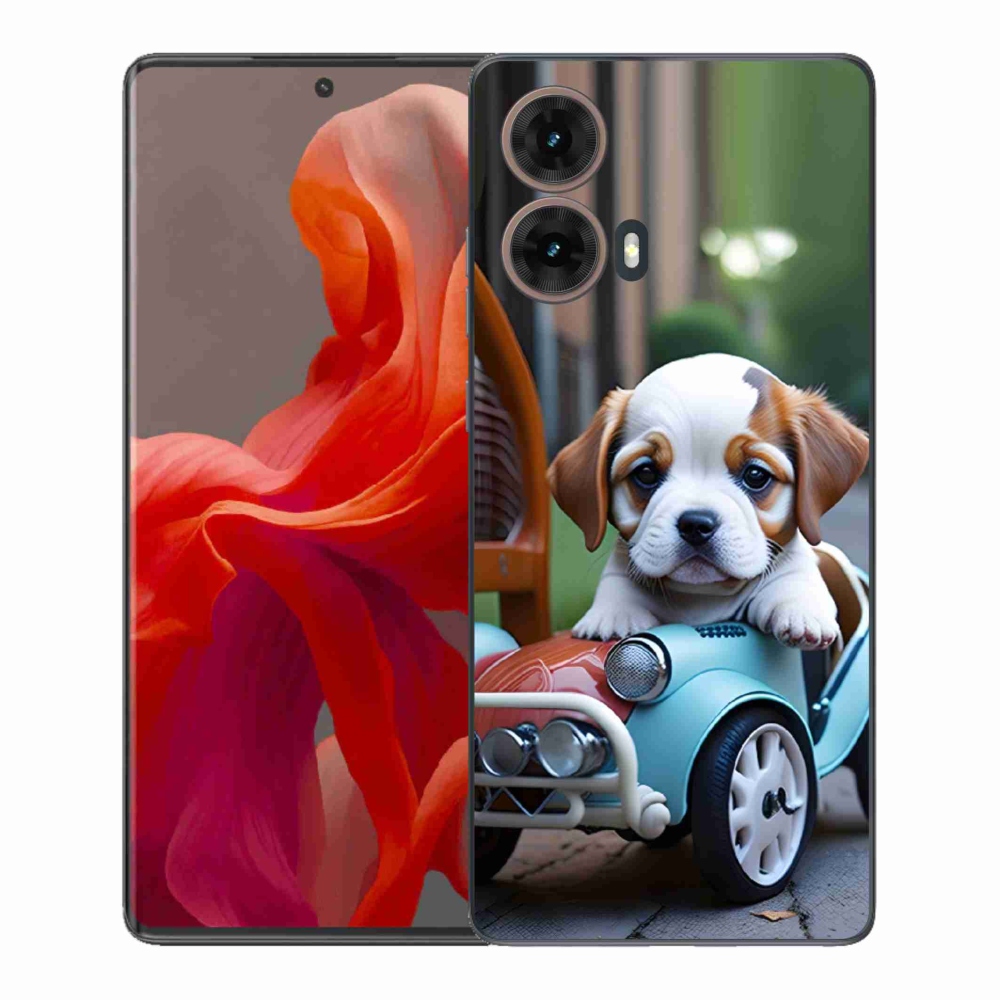 Gelový kryt mmCase na Motorola Moto G85 5G - štěně v retro autě