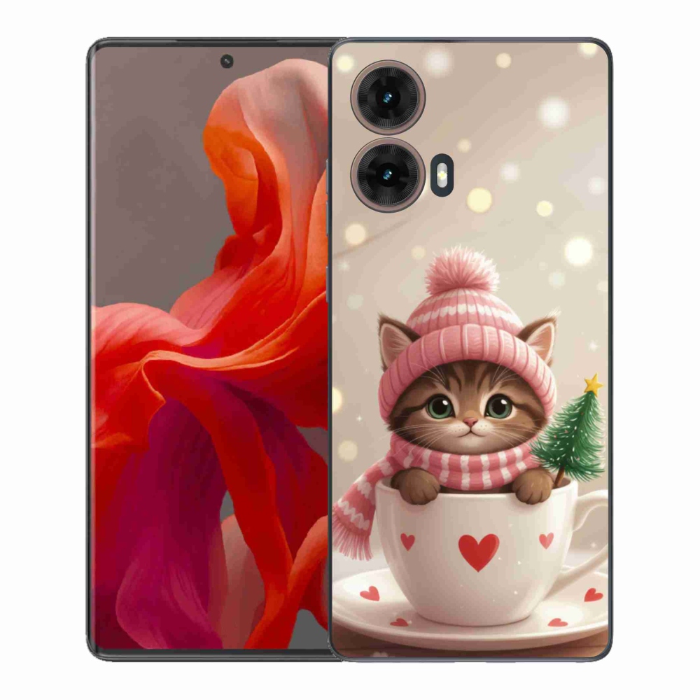 Gelový kryt mmCase na Motorola Moto G85 5G - vánoční kotě v hrnku