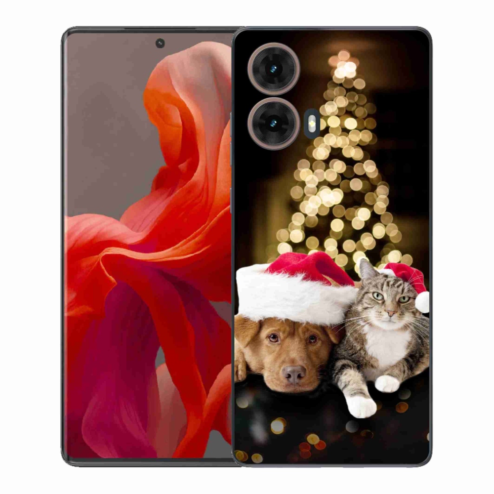 Gelový kryt mmCase na Motorola Moto G85 5G - vánoční pes a kočka