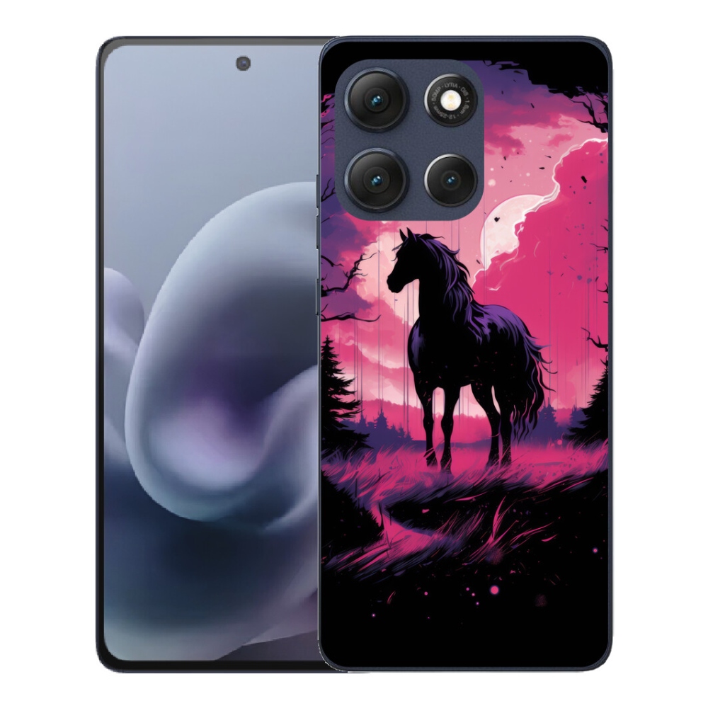 Gelový kryt mmCase na Motorola Moto G86 5G - černý kreslený kůň 1