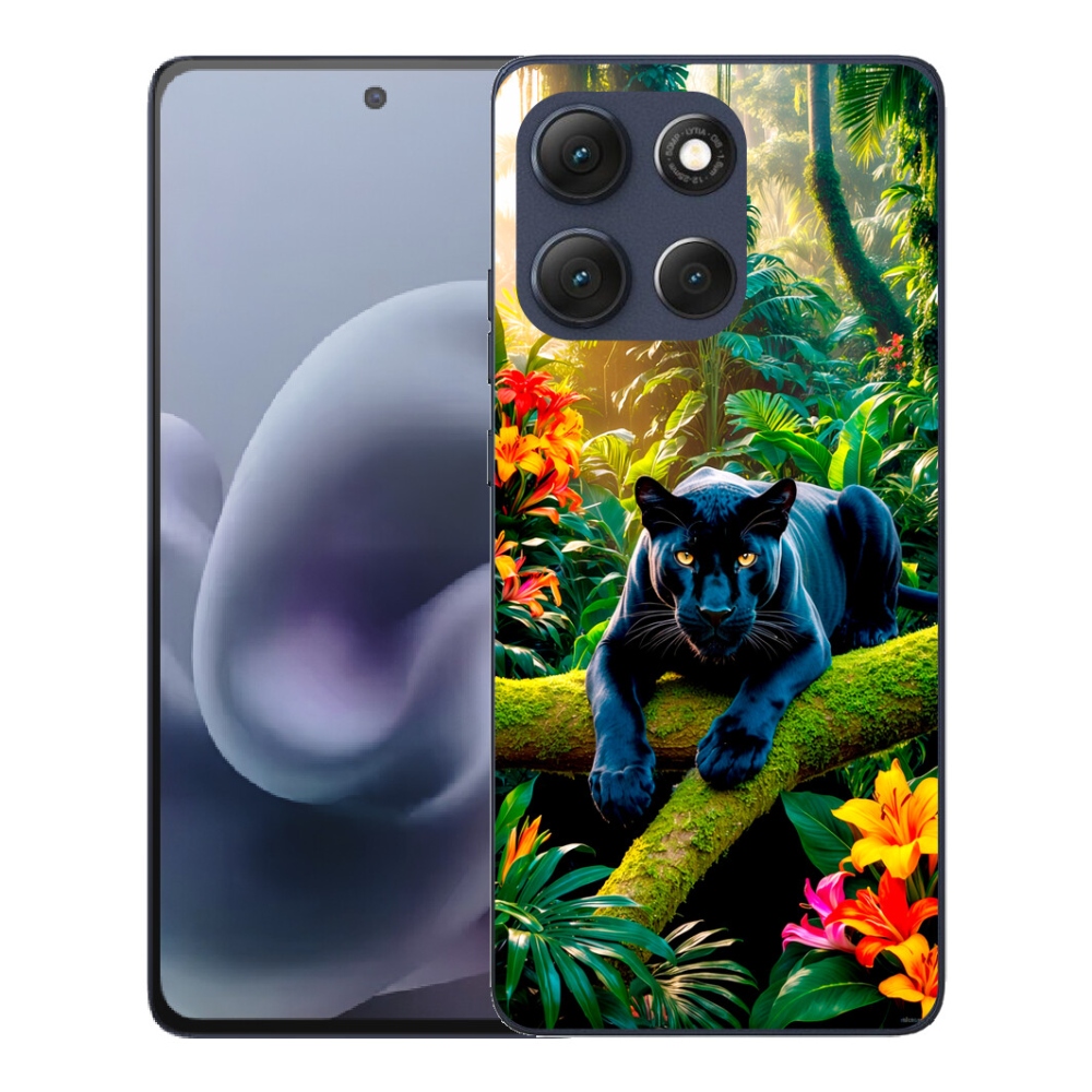 Gelový kryt mmCase na Motorola Moto G86 5G - černý panter v džungli
