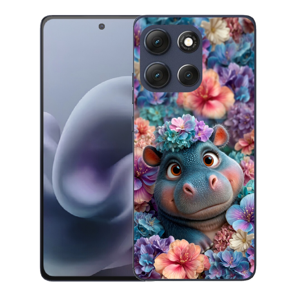 Gelový kryt mmCase na Motorola Moto G86 5G - hrošík v květinách