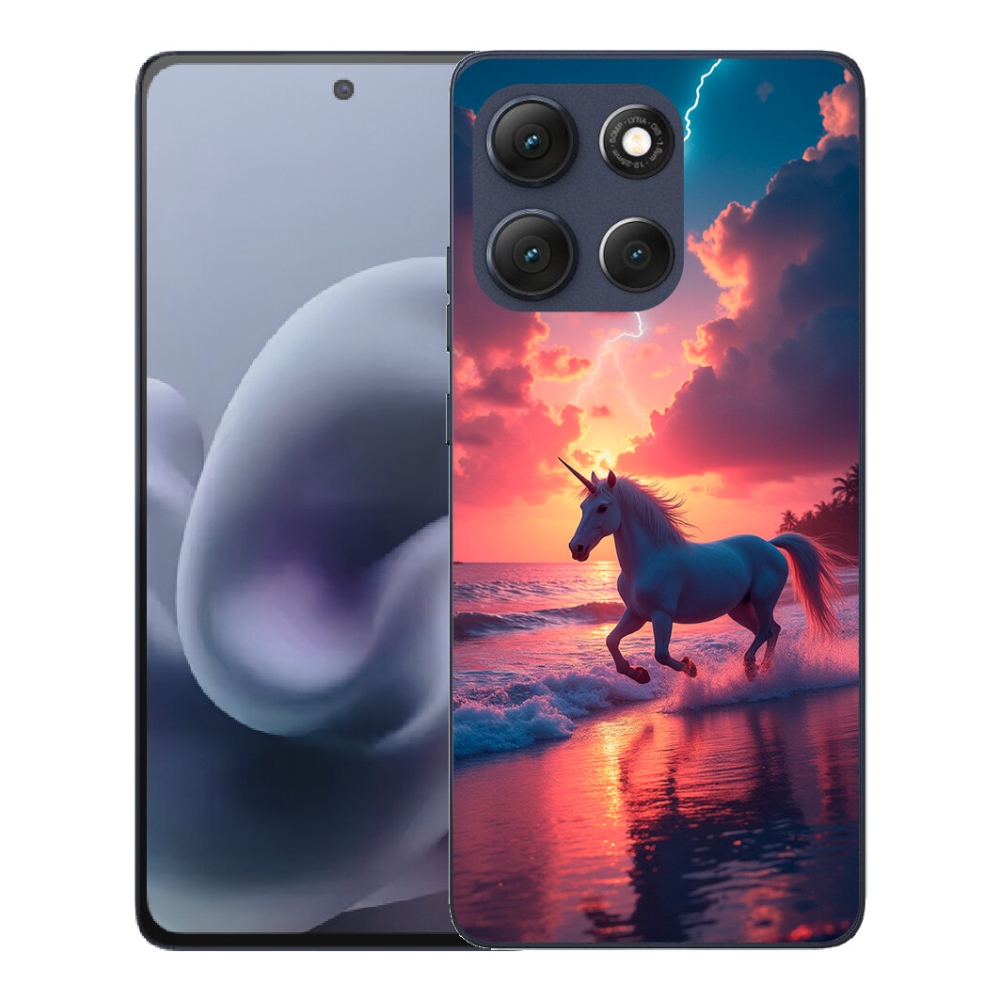 Gelový kryt mmCase na Motorola Moto G86 5G - jednorožec na pláži