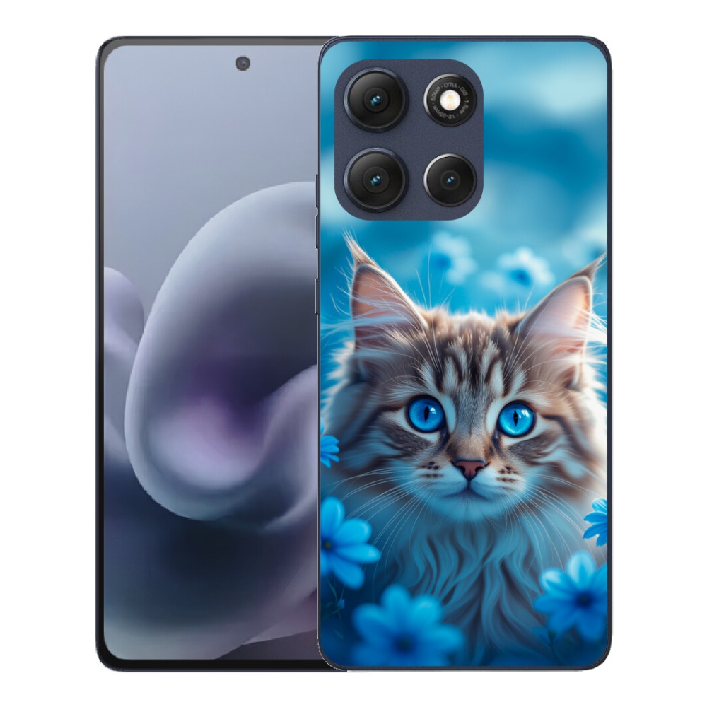 Gelový kryt mmCase na Motorola Moto G86 5G - koťátko v modrých květech