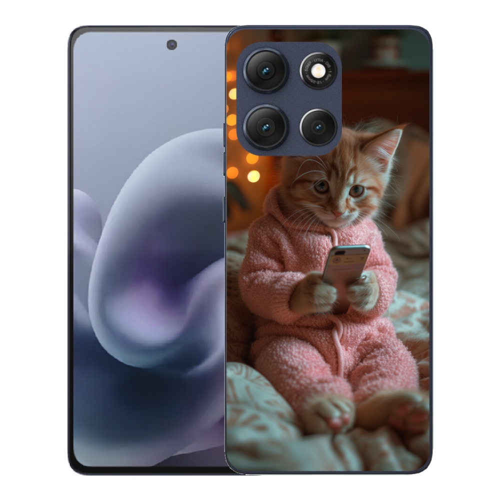 Gelový kryt mmCase na Motorola Moto G86 5G - kotě s mobilem