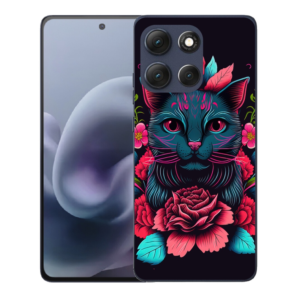 Gelový kryt mmCase na Motorola Moto G86 5G - květiny a kočka