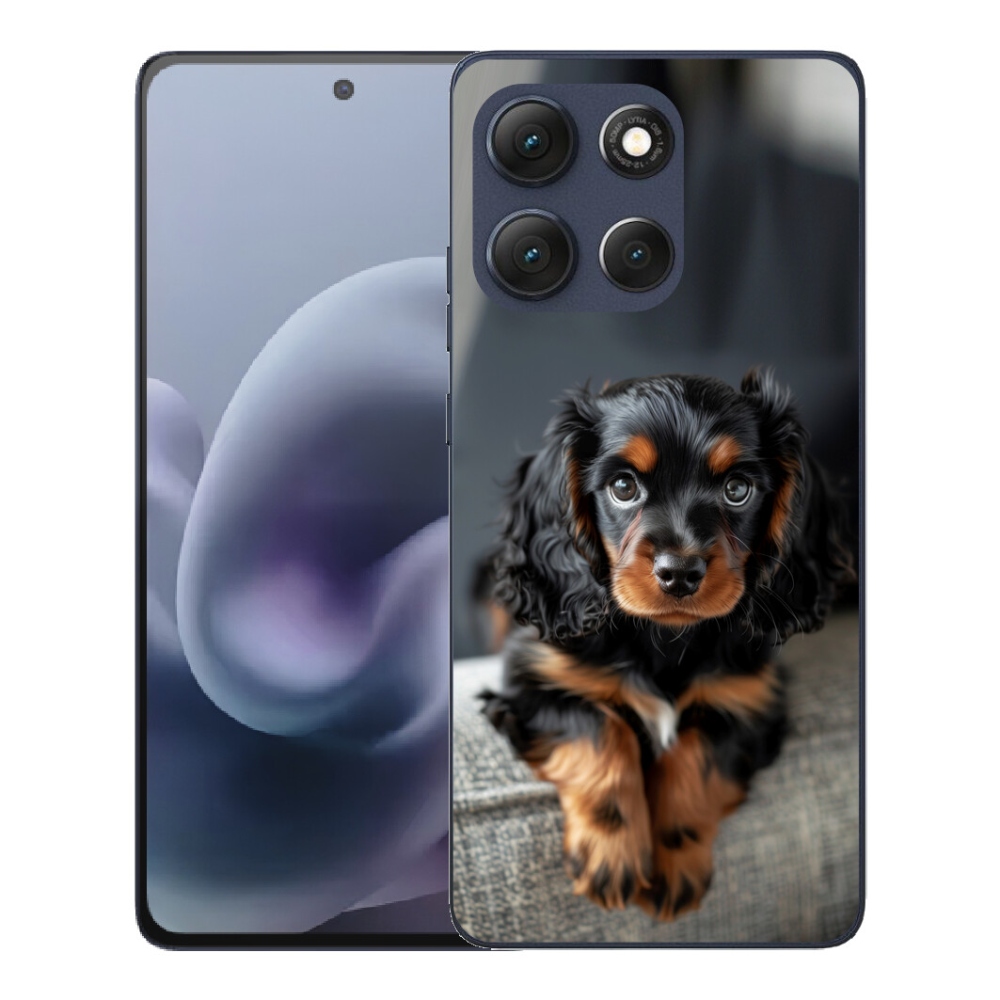 Gelový kryt mmCase na Motorola Moto G86 5G - roztomilý dlouhosrstý jezevčík