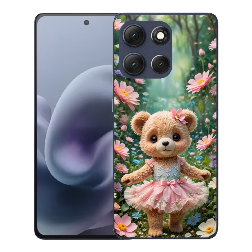 Gelový kryt mmCase na Motorola Moto G86 5G - roztomilý medvídek v květinách