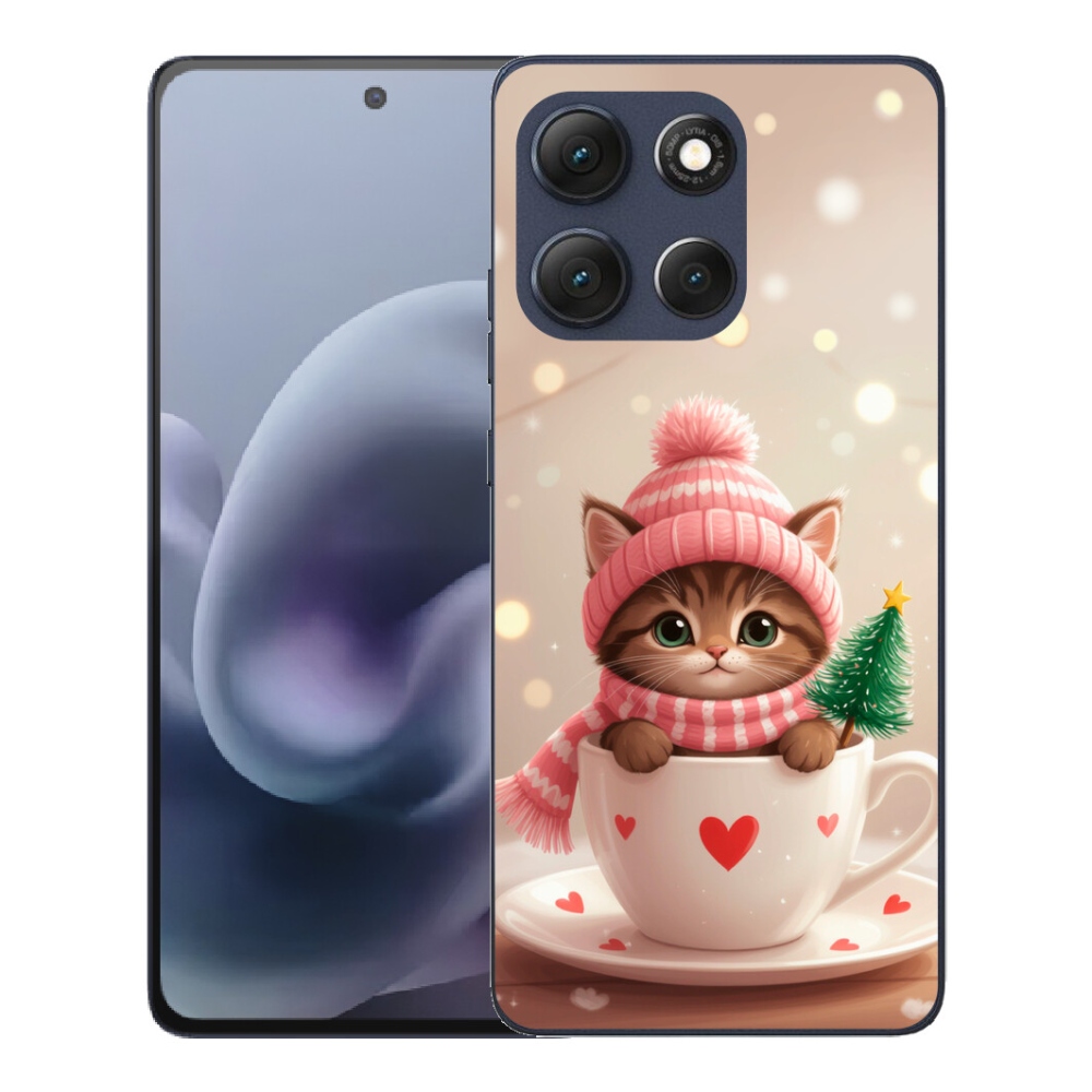 Gelový kryt mmCase na Motorola Moto G86 5G - vánoční kotě v hrnku