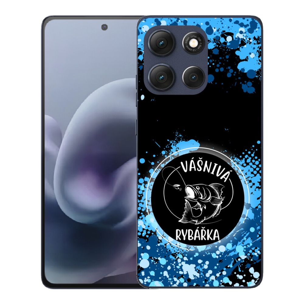 Gelový kryt mmCase na Motorola Moto G86 5G - vášnivá rybářka černé pozadí