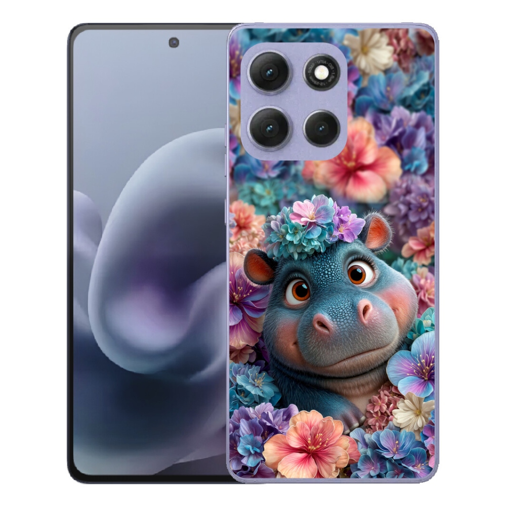 Gelový kryt mmCase na Motorola Moto G86 Power 5G - hrošík v květinách