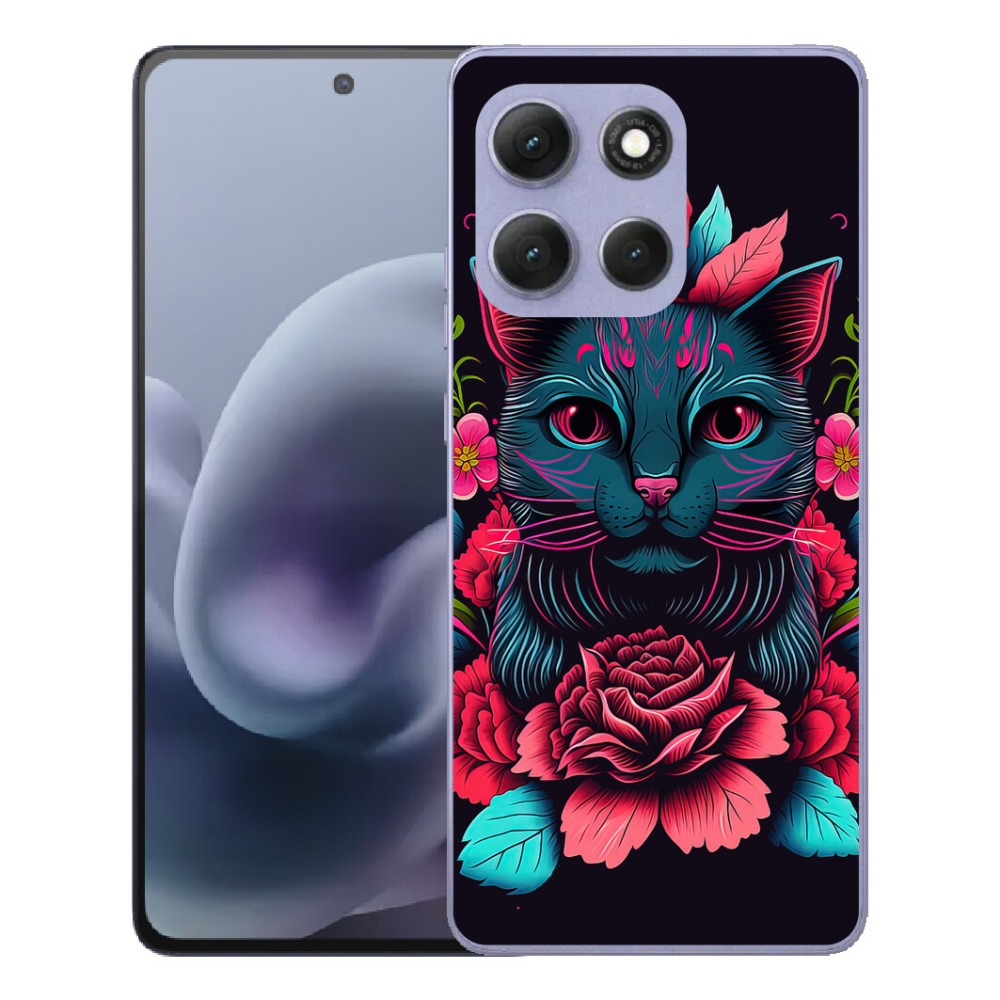 Gelový kryt mmCase na Motorola Moto G86 Power 5G - květiny a kočka