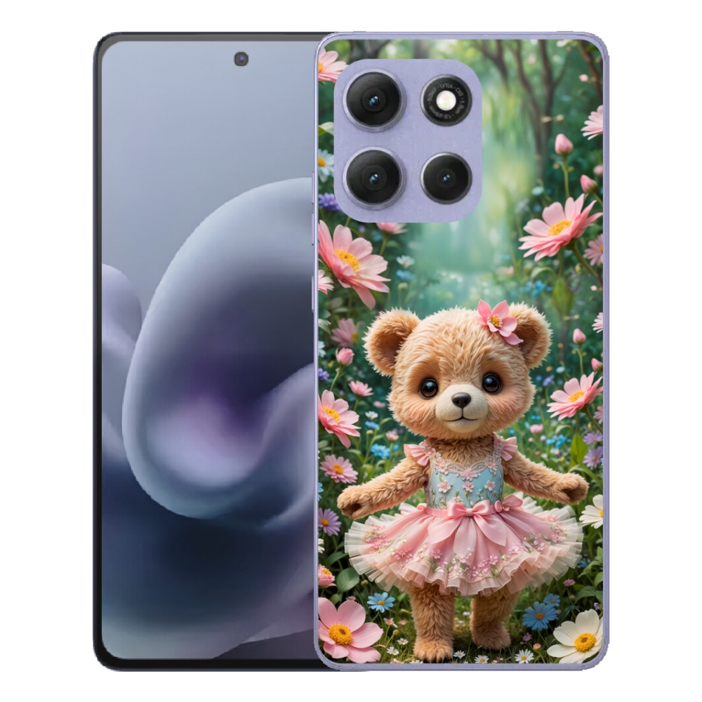 Gelový kryt mmCase na Motorola Moto G86 Power 5G - roztomilý medvídek v květinách