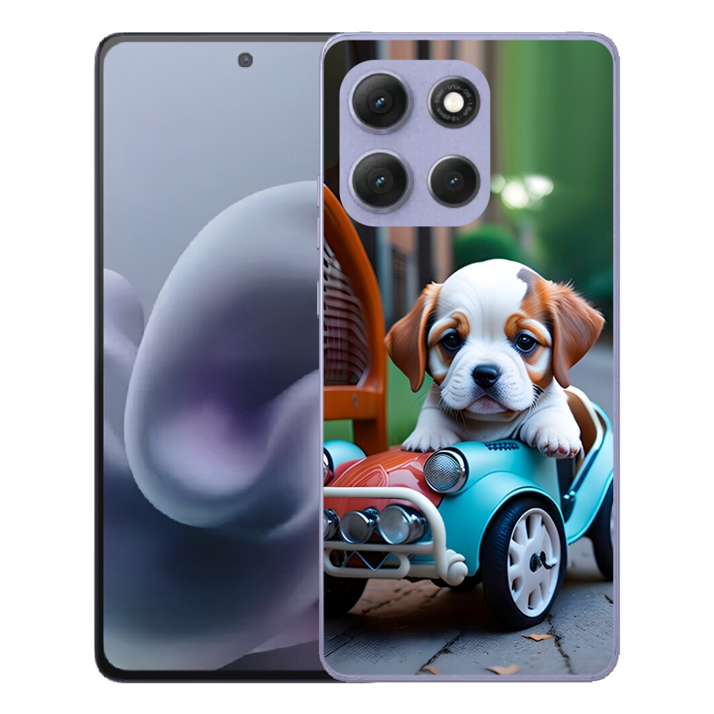 Gelový kryt mmCase na Motorola Moto G86 Power 5G - štěně v retro autě