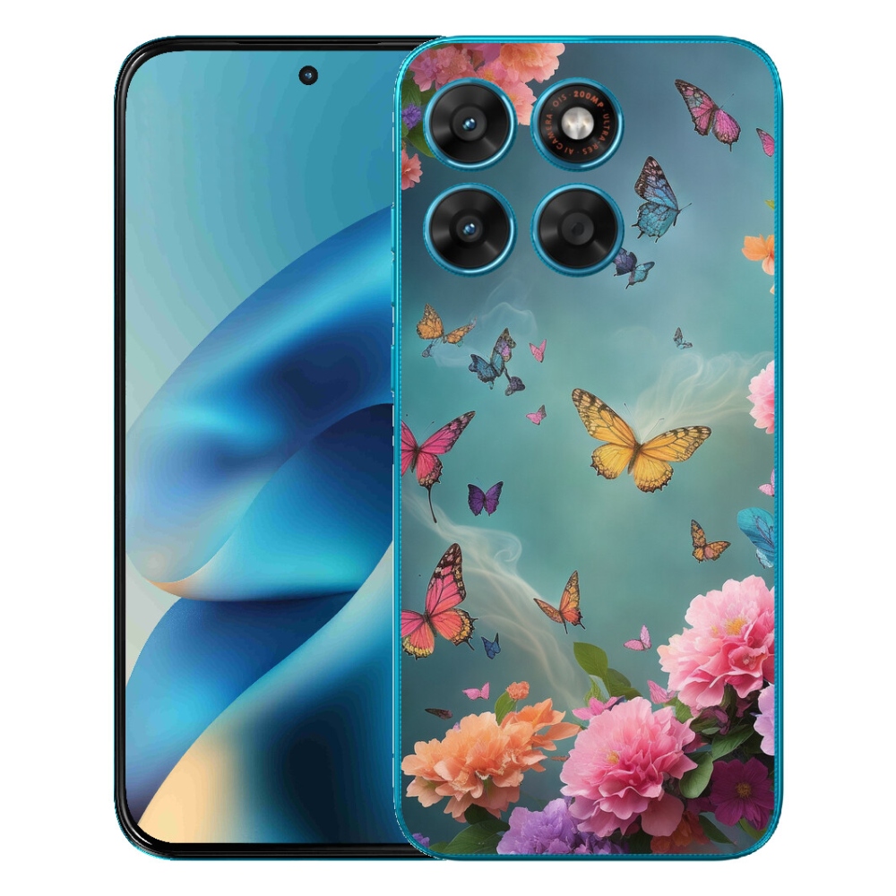Gelový kryt mmCase na Motorola Moto G87/G77/G67 - barevné květy a motýli