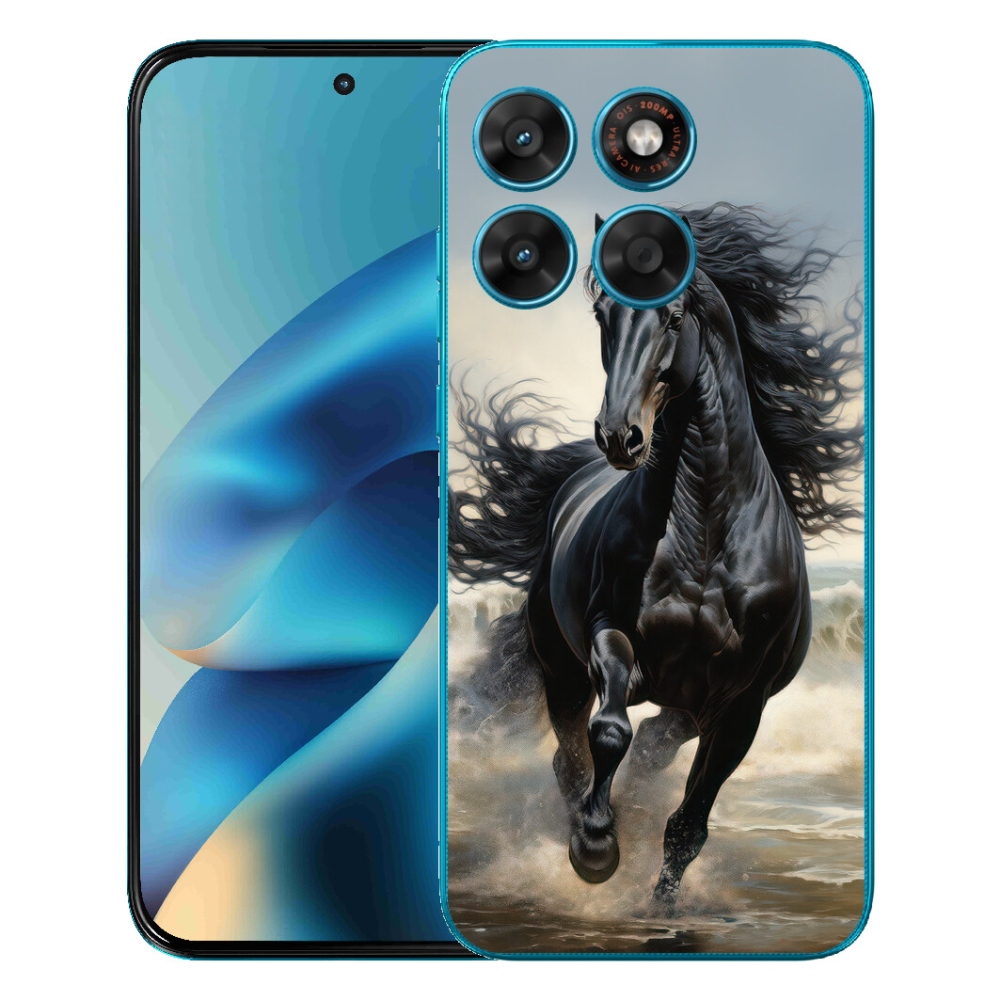 Gelový kryt mmCase na Motorola Moto G87/G77/G67 - běžící černý kůň