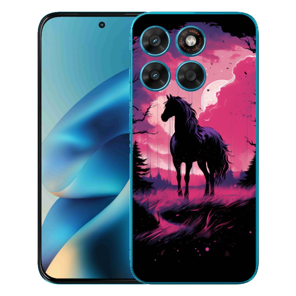 Gelový kryt mmCase na Motorola Moto G87/G77/G67 - černý kreslený kůň 1