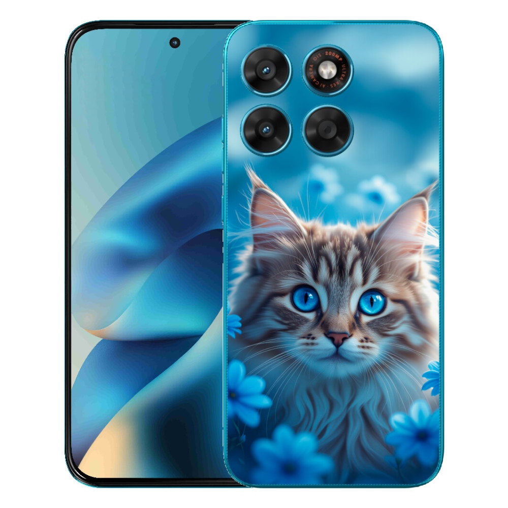 Gelový kryt mmCase na Motorola Moto G87/G77/G67 - koťátko v modrých květech