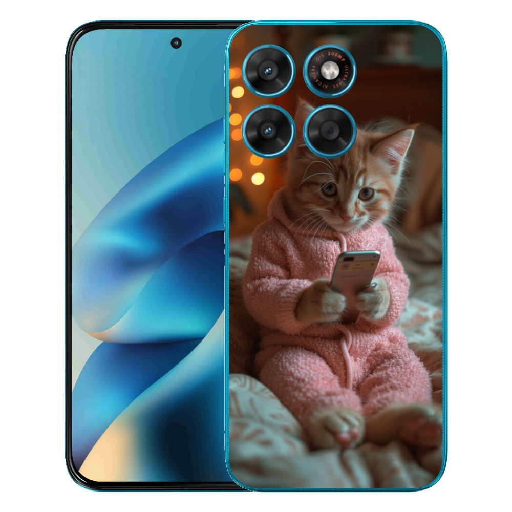 Gelový kryt mmCase na Motorola Moto G87/G77/G67 - kotě s mobilem