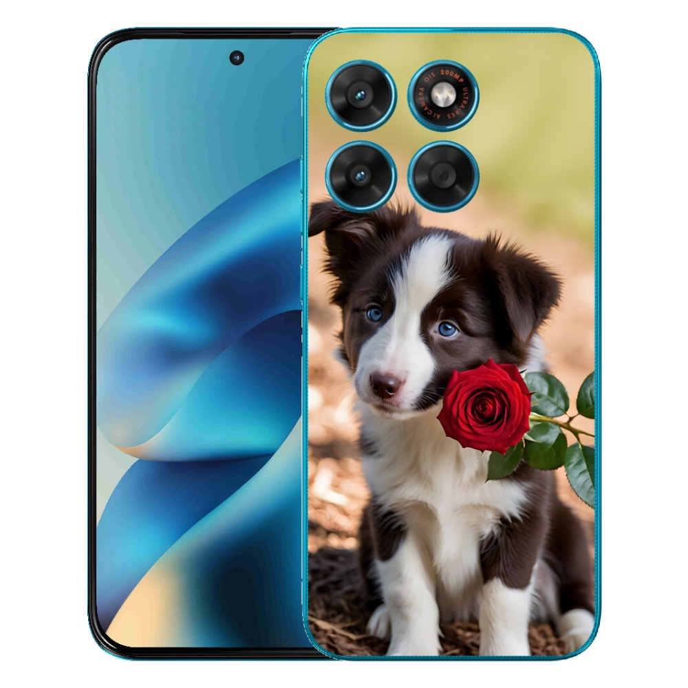Gelový kryt mmCase na Motorola Moto G87/G77/G67 - roztomilá border kolie s růží