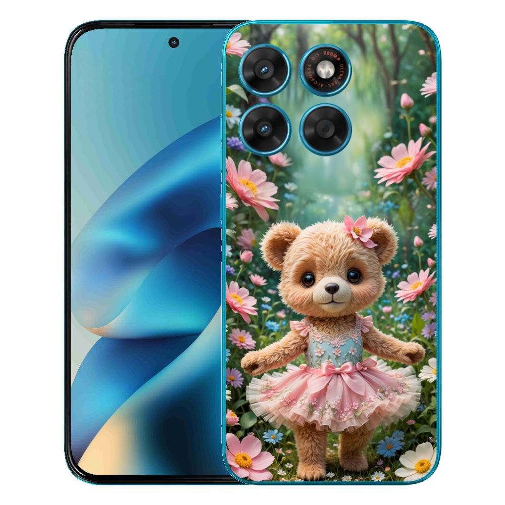 Gelový kryt mmCase na Motorola Moto G87/G77/G67 - roztomilý medvídek v květinách