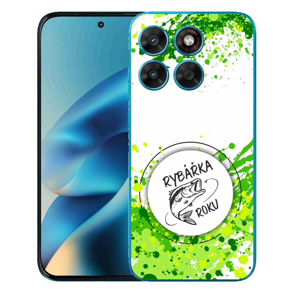 Gelový kryt mmCase na Motorola Moto G87/G77/G67 - rybářka roku bílé pozadí