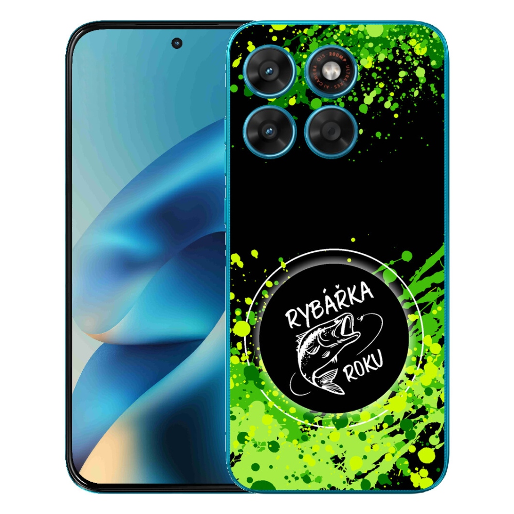 Gelový kryt mmCase na Motorola Moto G87/G77/G67 - rybářka roku černé pozadí